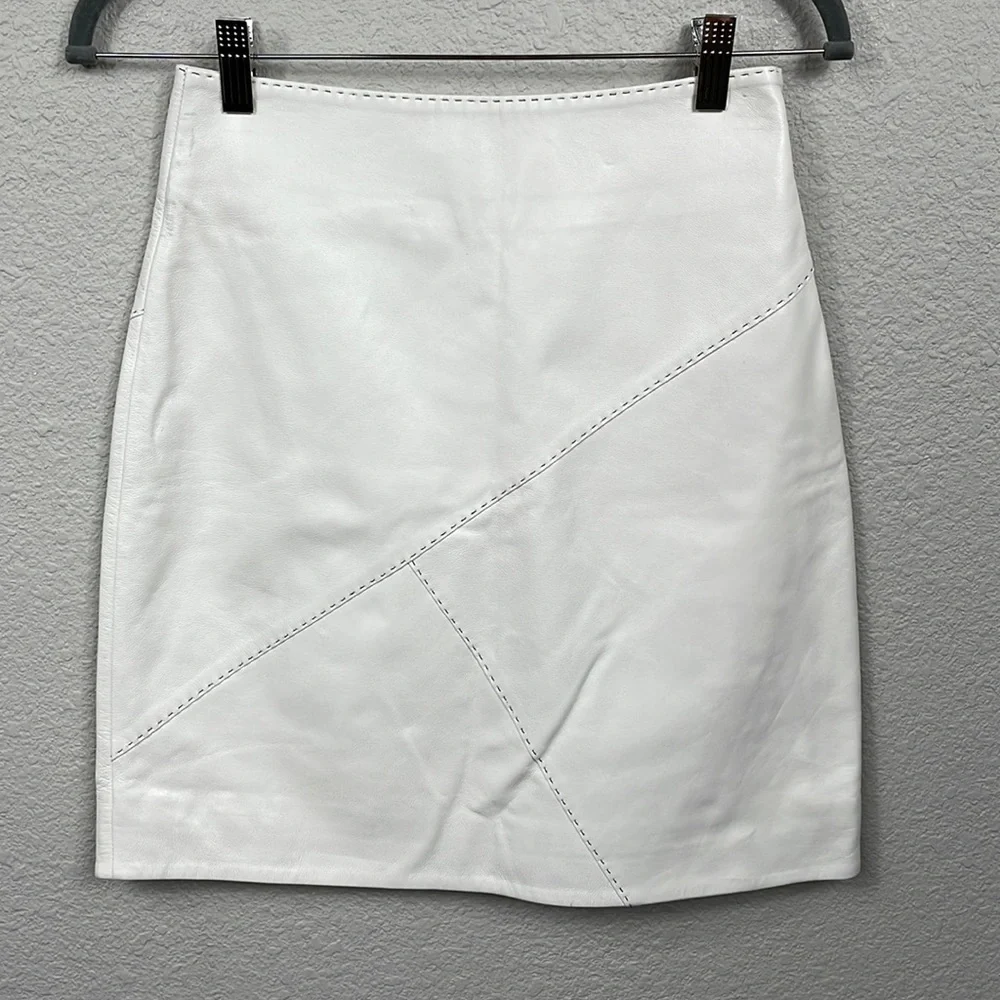 By Malene Birger Pascalles Stitched Leather Pencil Skirt Cream White Sz 34